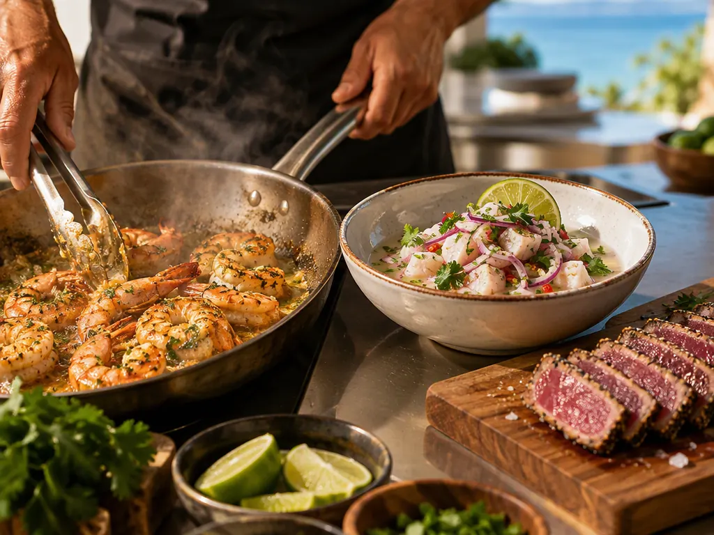 Costa Rican private chef preparing fresh seafood